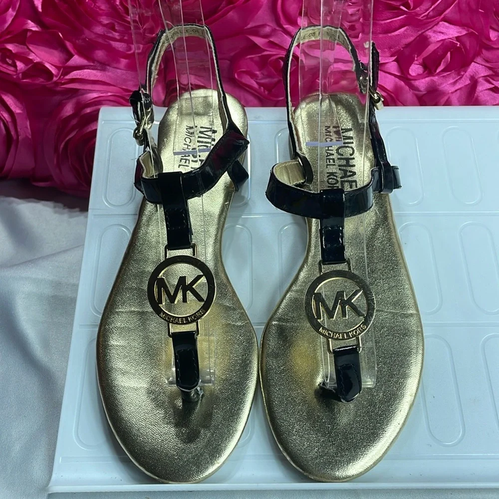 Michael Kors Girls' Black Patent Leather Strappy Sandals, Size 1